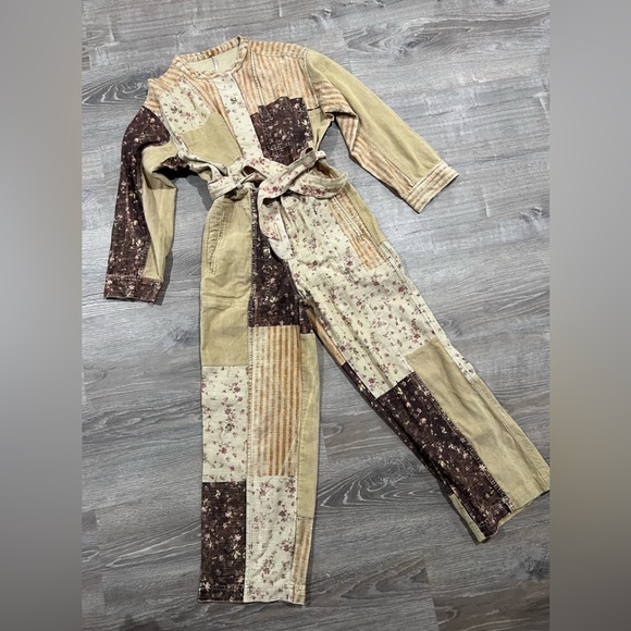 Amazing Free People Road Trip Patched Coveralls XS floral patchwork corduroy - Picture 1 of 6
